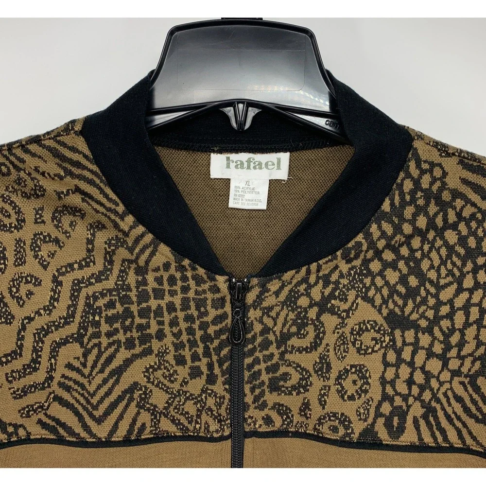 Rafael Jacket Womens XL Animal Print Zip Front Safari Gold Chain Vintage Bomber_5